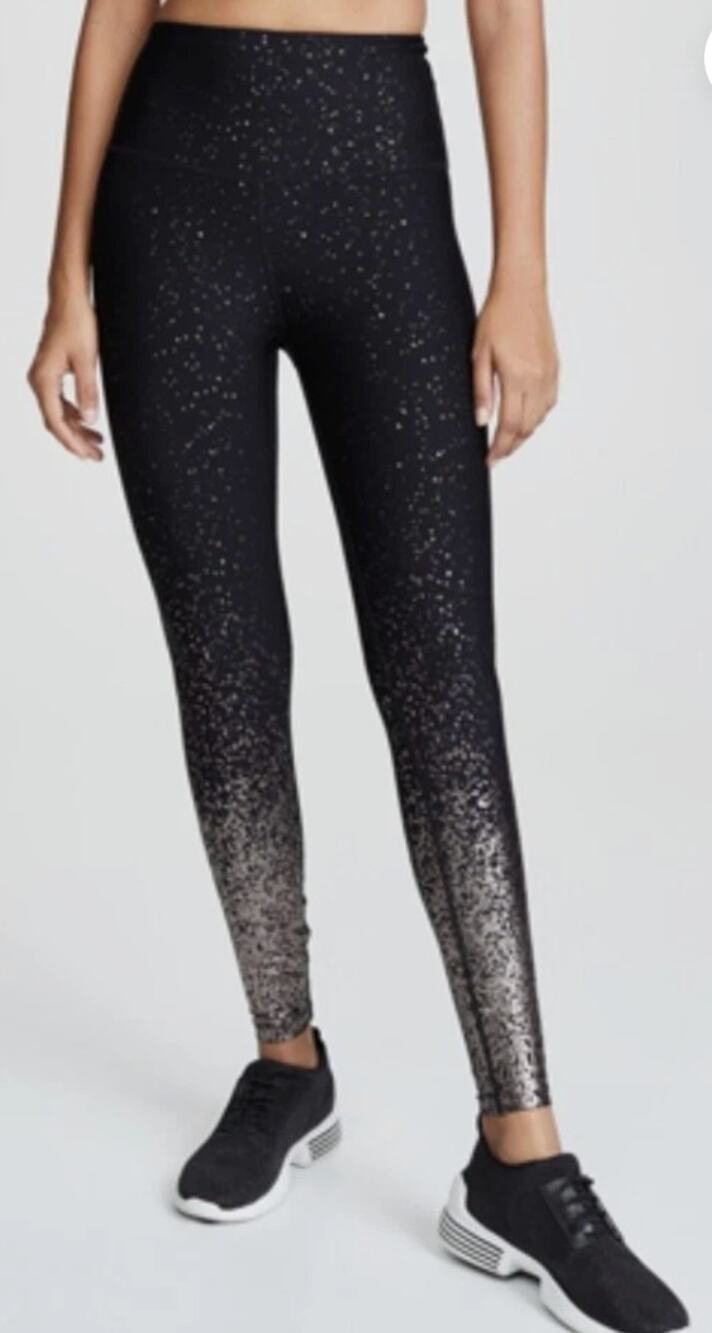 Beyond Yoga Alloy Ombre High Waisted Midi Leggings Black Silver Metallic Small